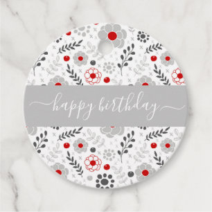 Hübsch Moderne Blume Rot und Grau Geburtstag Geschenkanhänger