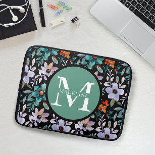 Hübsch-Moderne Girl-Floral Monogram Name Modern Laptopschutzhülle