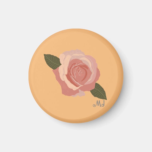 Hübsch Moderne stilvolle Rose +Initials Orange Magnet (Vorne)