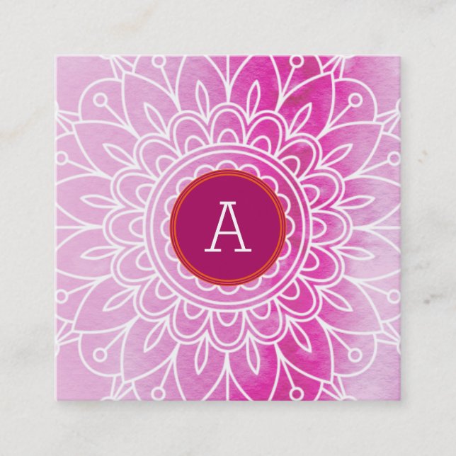 HÜBSCH MONOGRAM Modernes boho mandala-Muster rosa Quadratische Visitenkarte (Vorderseite)