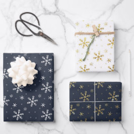 Hübsch Navy Blue Christmas Snowflake Trio Mix Geschenkpapier Set