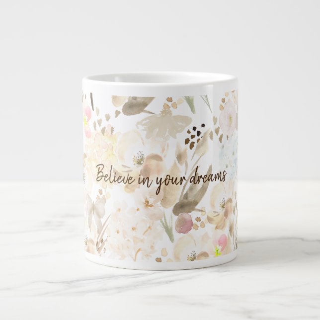 Hübsch neutrale Creme Pink Floral Jumbo-Tasse (Vorderseite)