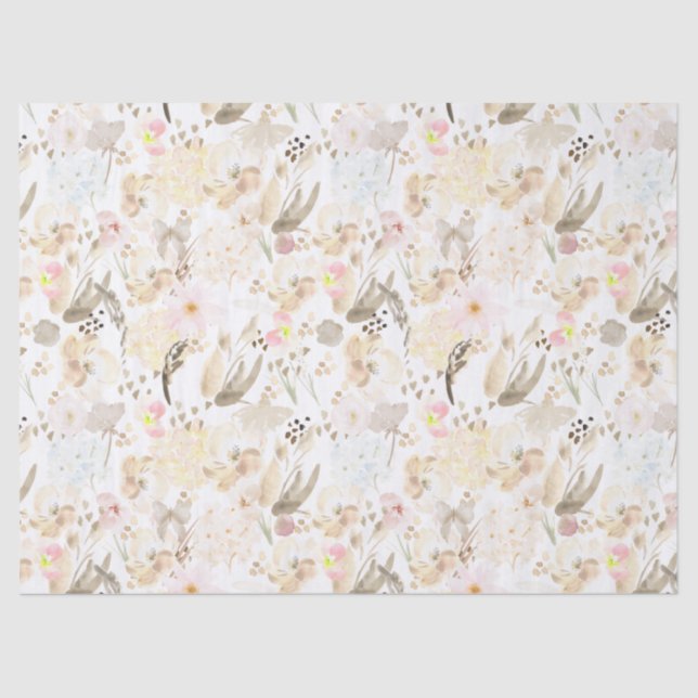 Hübsch neutrale Creme Pink Floral Seidenpapier (Vorderseite)