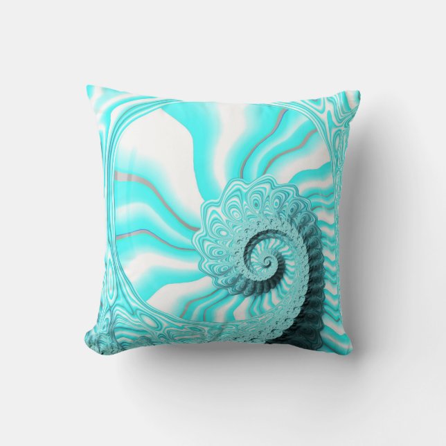 Hübsch Ocean Blue Nautilus Muschel Spiral Fraktal Kissen (Vorderseite)