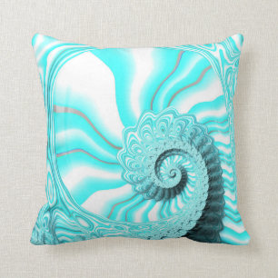 Hübsch Ocean Blue Nautilus Muschel Spiral Fraktal Kissen