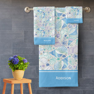 Hübsch Ocean Seashell Muster mit dem Namen Blue Badhandtuch Set