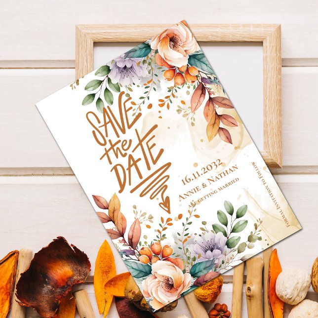 Hübsch Orange Florals Hochzeit im Herbst Save the  Date (Pretty Orange Florals Fall Wedding Save the Date Invitation)