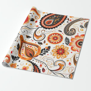 Hübsch Orange Green Mix Floral Paisley Muster Geschenkpapier