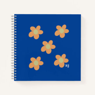 Hübsch Orange Happy Blume +Custom Initial Blue Notizbuch