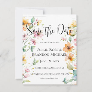 Hübsch Orange Pink Aquarellfarben Wildblumen Save The Date