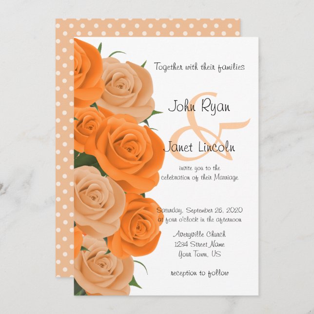 Hübsch Orange Rose Blume Hochzeit Einladungen (Vorne/Hinten)