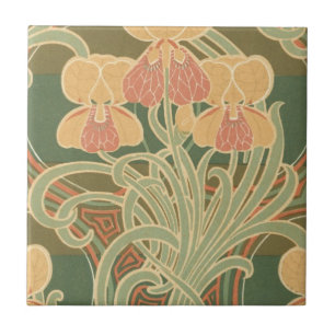 hübsch orangefarbene Blume Jugendstil-Design Fliese