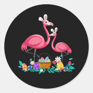 Hübsch Ostern Flamingo mit Ostern Korb Ostern E Runder Aufkleber