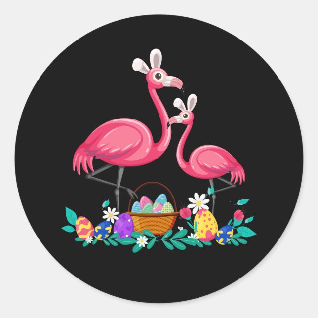 Hübsch Ostern Flamingo mit Ostern Korb Ostern E Runder Aufkleber (Vorderseite)