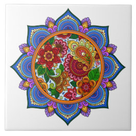 Hübsch Painted Floral Mandala Fliese