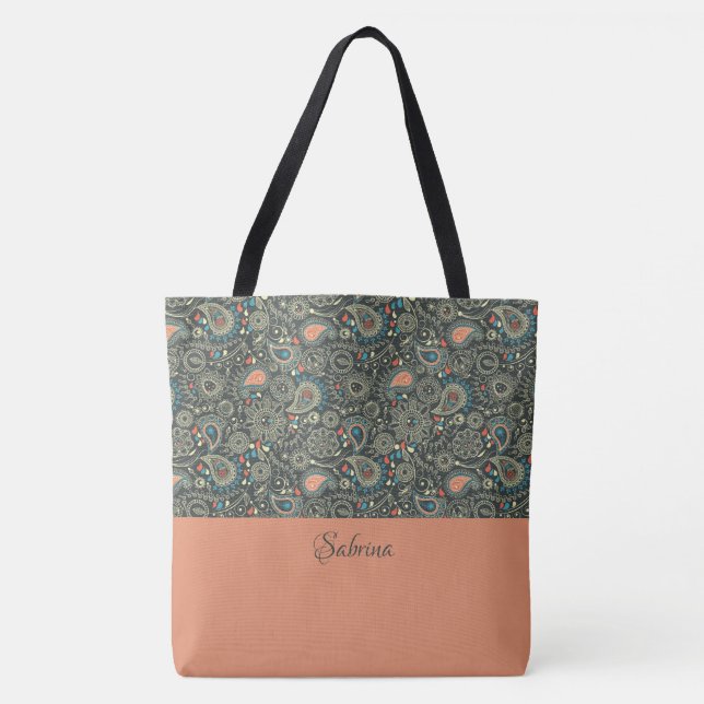Hübsch Paisley Mit Monogramm Tote Bag (Vorderseite)
