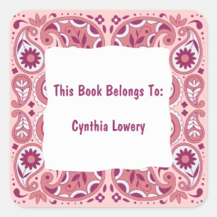 Hübsch Paisley Pattern Pinks Weiße Blume Quadratischer Aufkleber