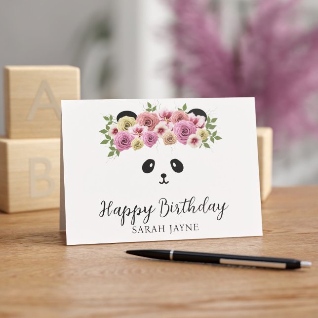 Hübsch Panda Girl Personalisiert Happy Birthday Ca Karte (Pretty Panda Birthday Card just for you)