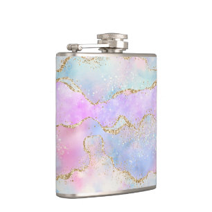 Hübsch Pastel Agate   Gold Glitzer Vein Watercolor Flachmann