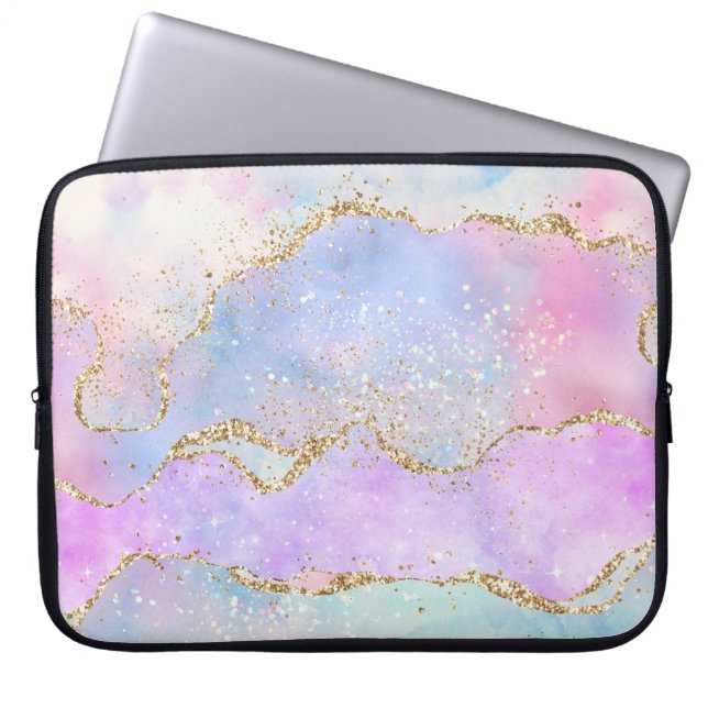 Hübsch Pastel Agate | Gold Glitzer Vein Watercolor Laptopschutzhülle (Vorderseite)