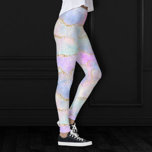 Hübsch Pastel Agate   Gold Glitzer Vein Watercolor Leggings