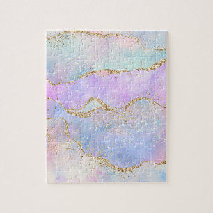 Hübsch Pastel Agate Gold Glitzer Vein Watercolor Puzzle