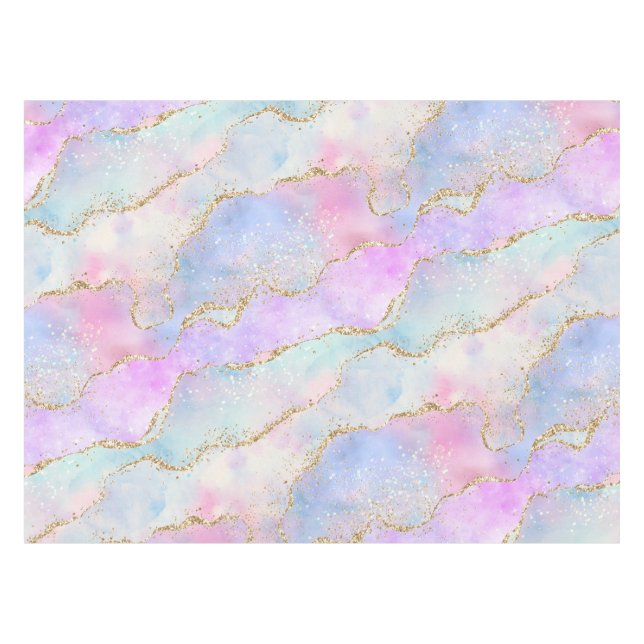 Hübsch Pastel Agate | Gold Glitzer Vein Watercolor Tischdecke (Vorderseite (Horizontal))