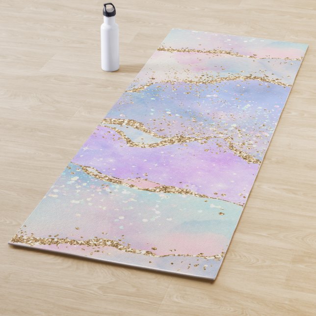 Hübsch Pastel Agate | Gold Glitzer Vein Watercolor Yogamatte (Beispiel)