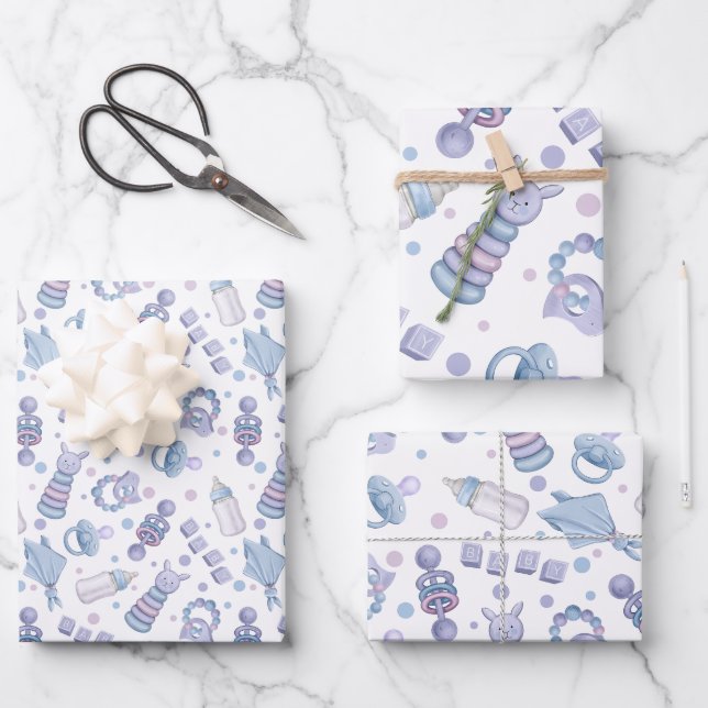Hübsch Pastel Blue Baby Boy Geschenkpapier Set (Vorderseite)