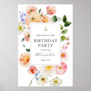 Hübsch Pastel Floral Willkommen Geburtstag Poster