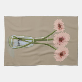 Hübsch Pastel Gerbera Blume +Individuelle Name Geschirrtuch