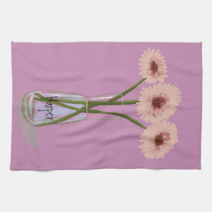 Hübsch Pastel Gerbera Blume +Individuelle Name Geschirrtuch