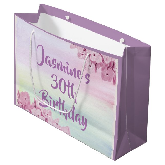 Hübsch Pastel Pink Hydrangea Wasserfarbe Große Geschenktüte (Vorderseite Schrägansicht)