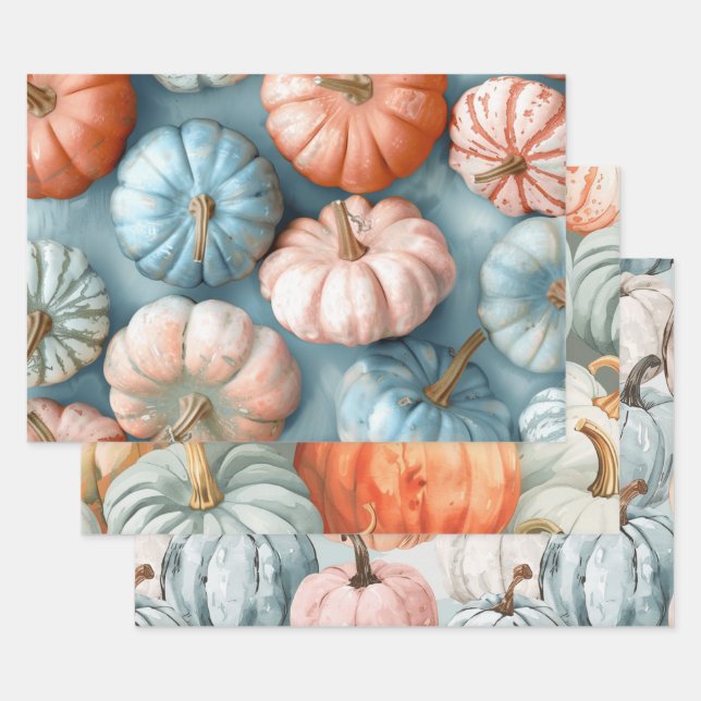 Hübsch Pastel Pumpkins Geschenkpapier Set (Set)