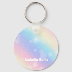 Hübsch Pastel Rainbow Sparkle Girly Personalisiert Schlüsselanhänger