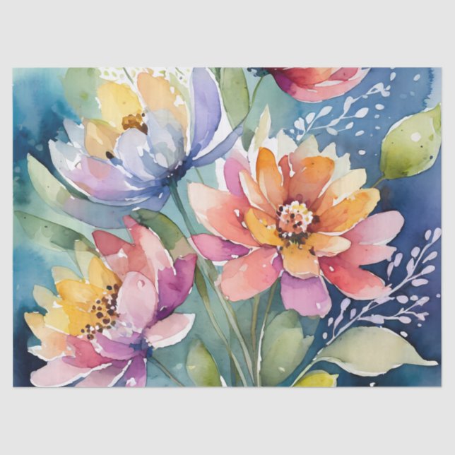 Hübsch Pastel Watercolor Florals Seidenpapier (Vorderseite)