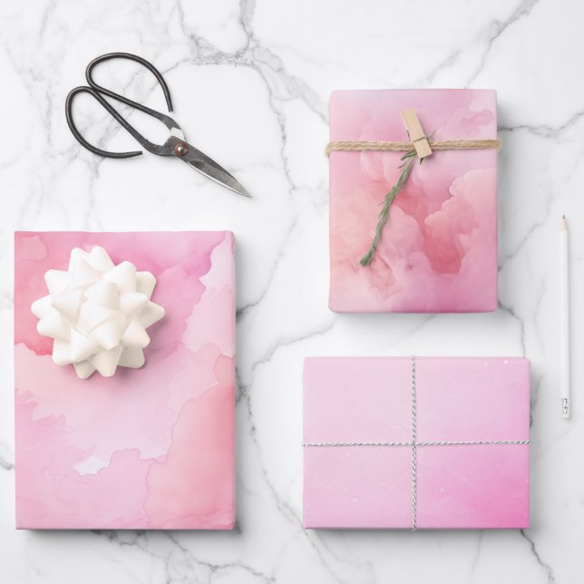 Hübsch Pastellrosa Wasserfarbe Geschenkpapier Set (Vorderseite)