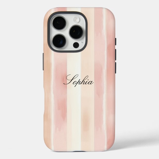 Hübsch Peach Pink Creme Streifen Case-Mate iPhone Hülle (Rückseite)