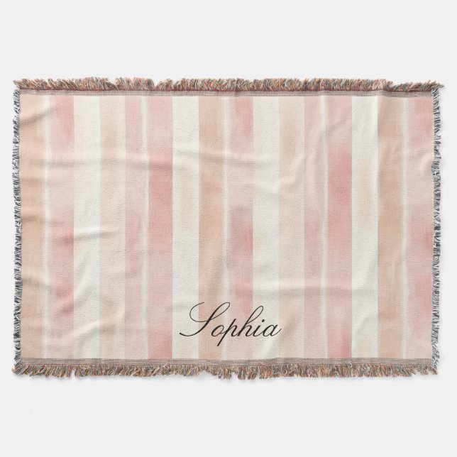 Hübsch Peach Pink Creme Streifen Decke (Vorderseite)