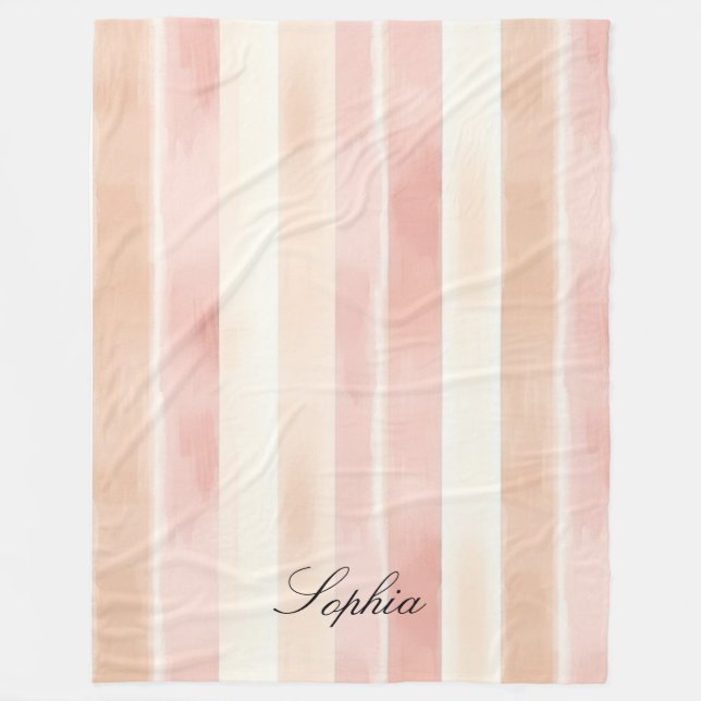 Hübsch Peach Pink Creme Streifen Fleecedecke (Vorderseite)