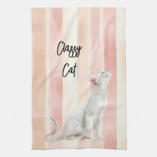 Hübsch Peach Pink Creme Streifen Geschirrtuch