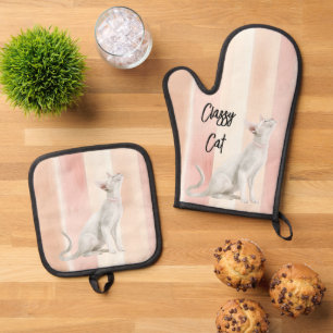Hübsch Peach Pink Creme Streifen Ofenhandschuh & Topflappen-Set