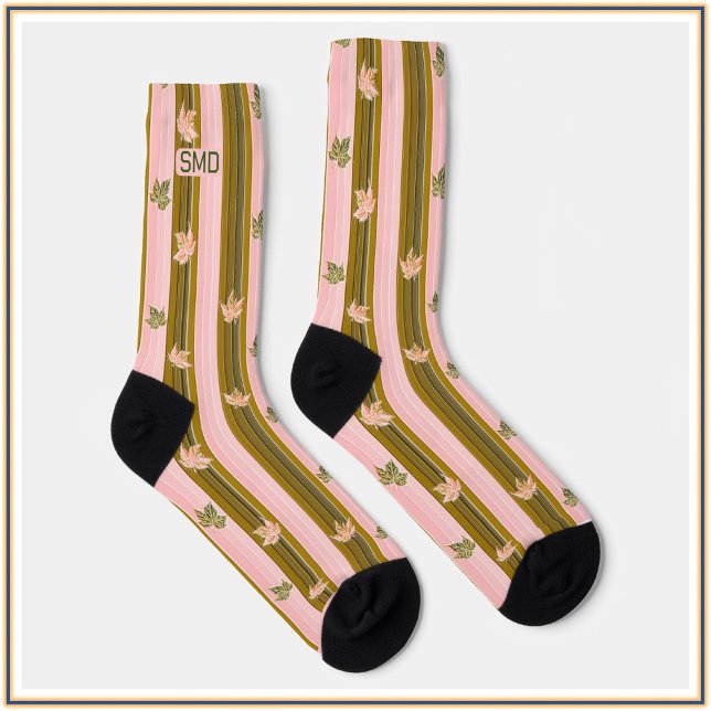 Hübsch Peachy Pink & Green Strick Linse Monogramm Socken (Von Creator hochgeladen)