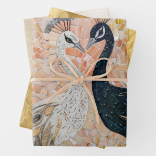 Hübsch Peacock Pink Gold Glam Geschenkpapier Set