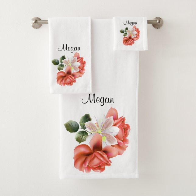 Hübsch Peonies Floral Personal Badhandtuch Set (Insitu)