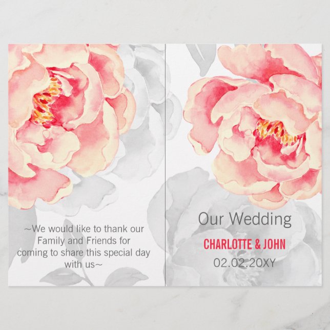 Hübsch Peonies Modernes Hochzeitsprogramm für Flor (Vorderseite)