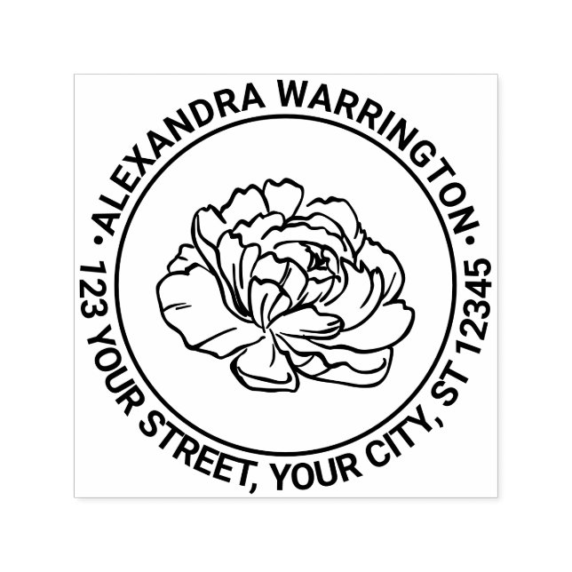 Hübsch Peony Bloom Blossom Name Rücksendeadresse Permastempel (Design)