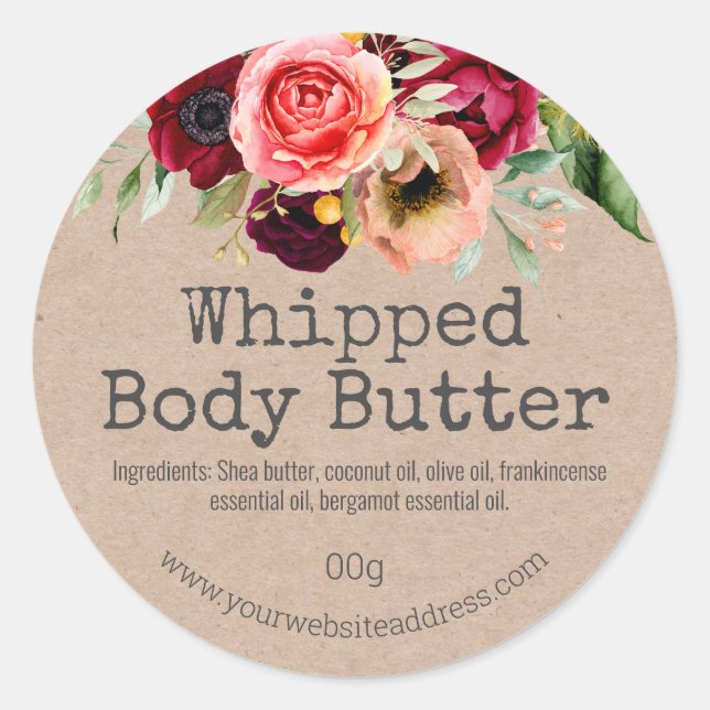Hübsch Peony Bouquet hausgemachte Body Butter Labe Runder Aufkleber (Vorderseite)
