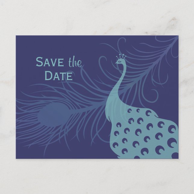 Hübsch PfauenSave the Date Postkarte (Vorderseite)