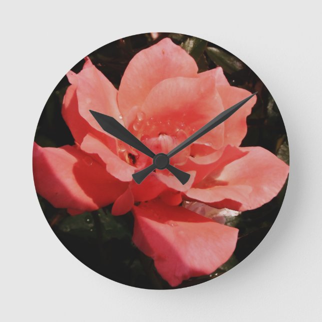 Hübsch Pfirsiche Rosa Rose Runde Wanduhr (Vorderseite)